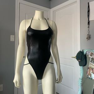 misguided wet look strappy thong swimsuit